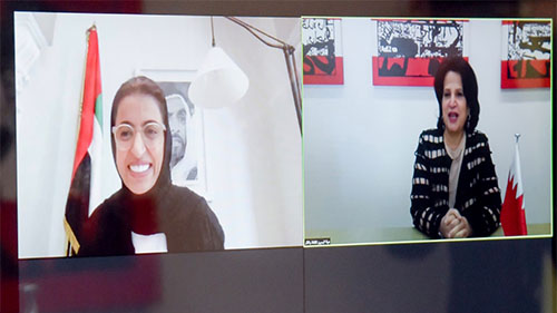  An Online Remote Meeting between H.E Shaikha Mai and Minister of Culture and Knowledge Development in the United Arab Emirates, Common Cooperation Fields Discussed
