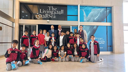 Prince Hussain Aga Khan and Documentary Photographer Simon Piccoli Present, during a visit to the “Living Sea” exhibition at the Bahrain National Museum, to Bahraini students the powerful magical beauty of the sea world.

